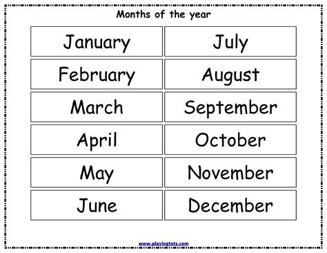 Free Printable Months Of The Year Chart