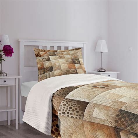 Ambesonne Brown Bedspread Set Sepia Color Palette Boho Art Beige and ...