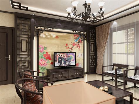 新中式电视背景墙壁纸现代写意