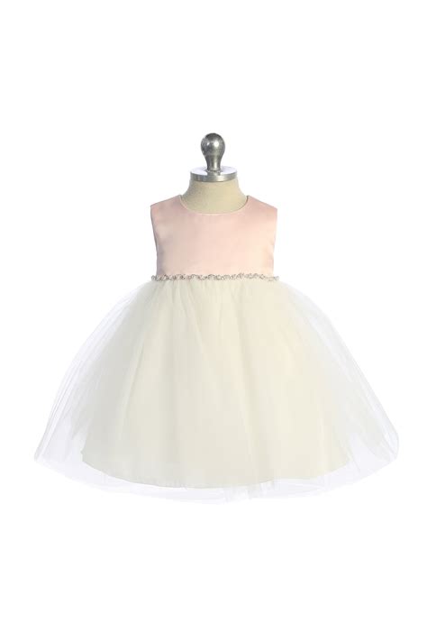 Satin Top Baby Dress with Wavy Rhinestone & Pearl Trim – Kid's Dream