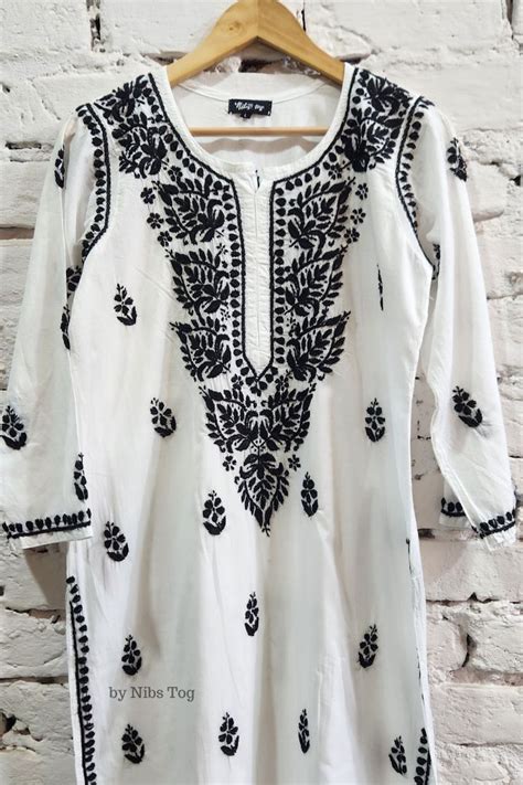 Buy White and Black Cotton Chikankari Kurta Set online - by Nibs Tog