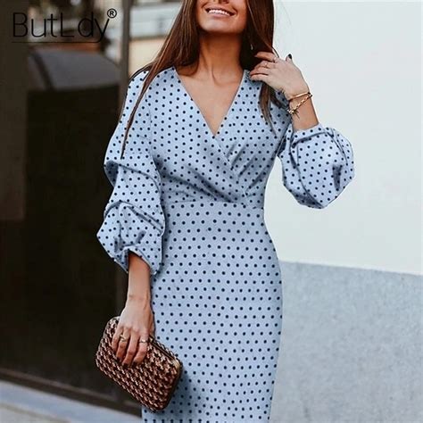 Polka Dot Lantern Sleeve Wrap Dress