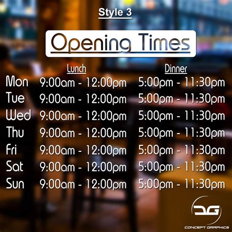 Lunch & Dinner Personalised Opening Hours Sign | Concept Graphics