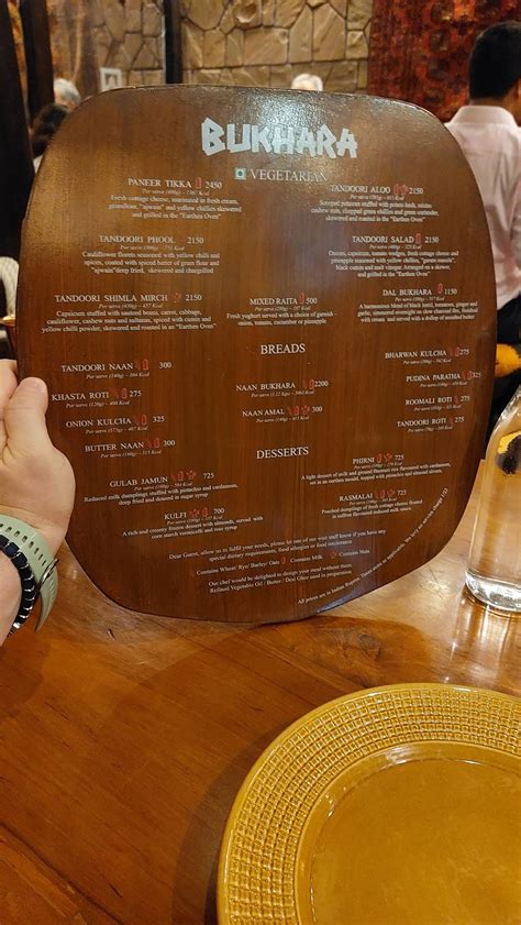 Menu at Bukhara, New Delhi, ITC MAURYA