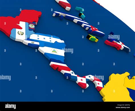 Map of Central America on globe with embedded flags of countries. 3D illustration Stock Photo ...