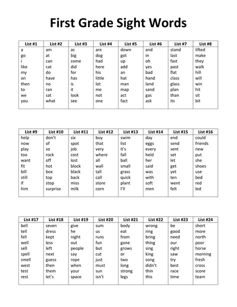 Free Printable First Grade Sight Words - Educational Printable Activities
