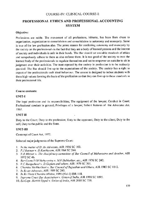 Syllabus - COURSE-IV: CLINICAL COURSE-I: PROFESSIONAL ETHICS AND ...