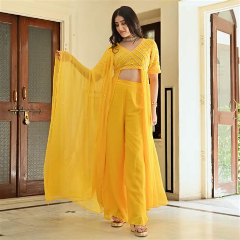 Ambarsariya Designer Georgette Yellow Co-Ord Set For Women Online ...