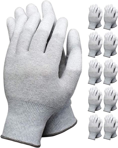 Buy VIPER 10 Pairs Anti Static Gloves, Coated Fingertip Grey Carbon ...