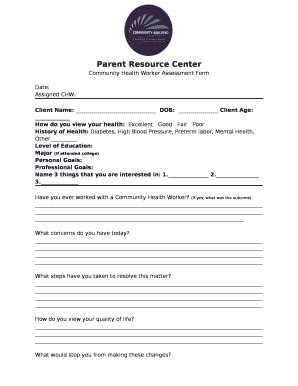 Community Health Worker Assessment Form - Blank Fillable Template ...