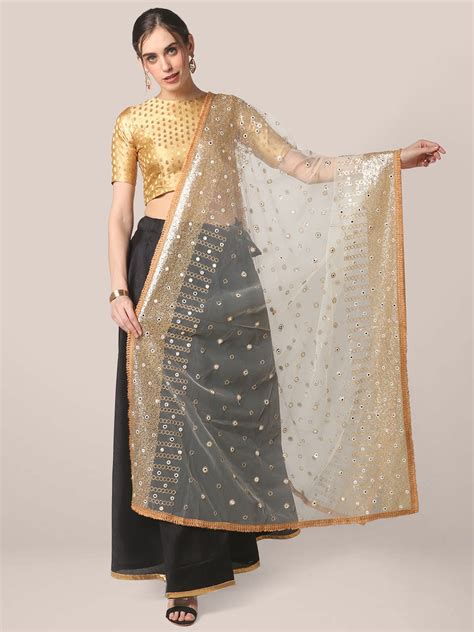 Net Dupatta with Sequins & Mirror Work – Dupatta Bazaar