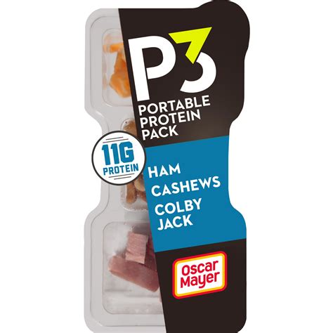P3 Ham, Cashews & Colby Jack Cheese Protein Snack pack, 2 oz Tray ...