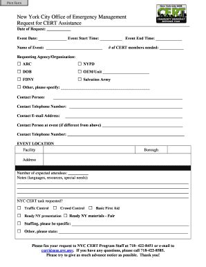 Fillable Online nyc External Agency Request for CERT Assistance 3.11.10 ...
