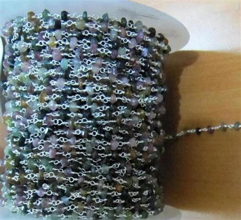 Stone Bead Chain - Ruby Emerald Sapphire Dyed Bead Chain Rosary Wire ...