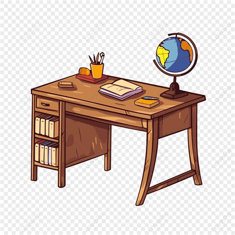 Mesa De Professores Clipart Uma Ilustração De Uma Mesa De Madeira Com Desenhos Animados De ...