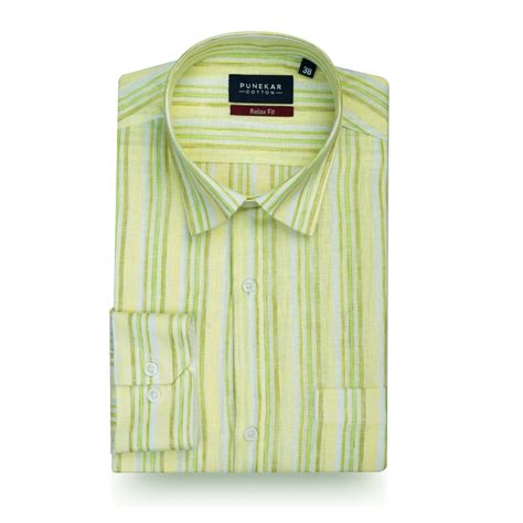 Light Lime Striped Blend Cotton Shirt for Men – Punekar Cotton