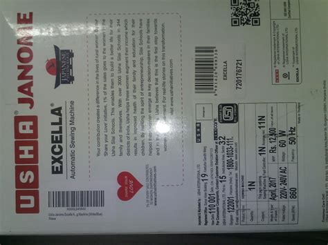 Usha Janome Excella Automatic Zig-Zag Sewing Machine (White/Blue ...