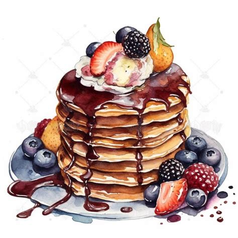 A painting of a stack of pancakes with syrup and berries generative ai ...