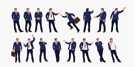 Illustration of businessman different poses in set simple colored ...