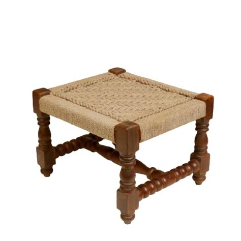 WOOD IS GOOD Wooden Handmade Woven Stool Small Square & Jute Stool ...