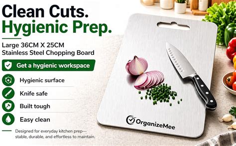 OrganizeMee Stainless Steel Chopping Board for Kitchen