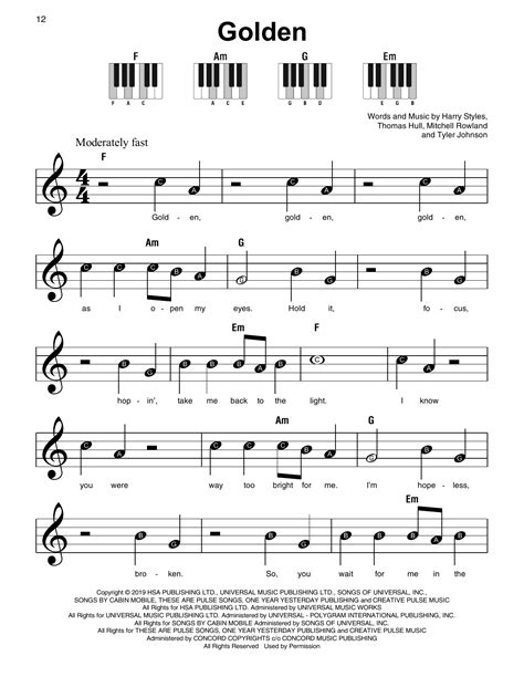 Golden by Harry Styles Sheet Music for Super Easy Piano at Sheet Music ...