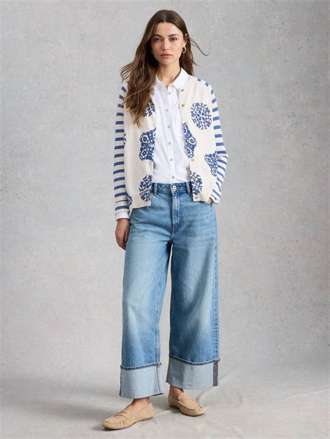 White Stuff Lulu Stripe Sleeve Cardigan, White/Blue