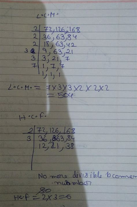 by using prime factorisation method find hcf and lcm of 72,126,168 ...