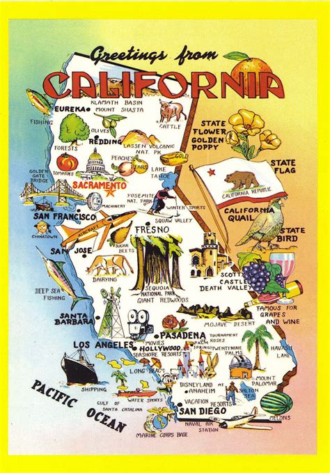 Pin by RS Bandor on USA Map Postcard Collection | California map, Vintage postcards travel ...