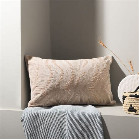 ESQ Living Vale Velvet Embroidered Rectangular Cushion Cover - Mink ...