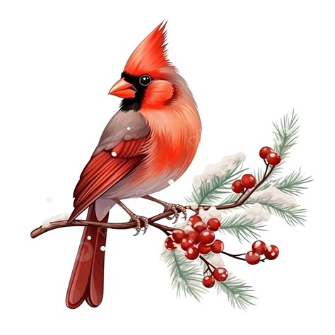 Red Cardinal Sitting On A Branch, Merry Christmas Greeting Card ...