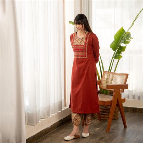 Rust Dobby Straight Kurta with Afghani Salwar – Ekohum