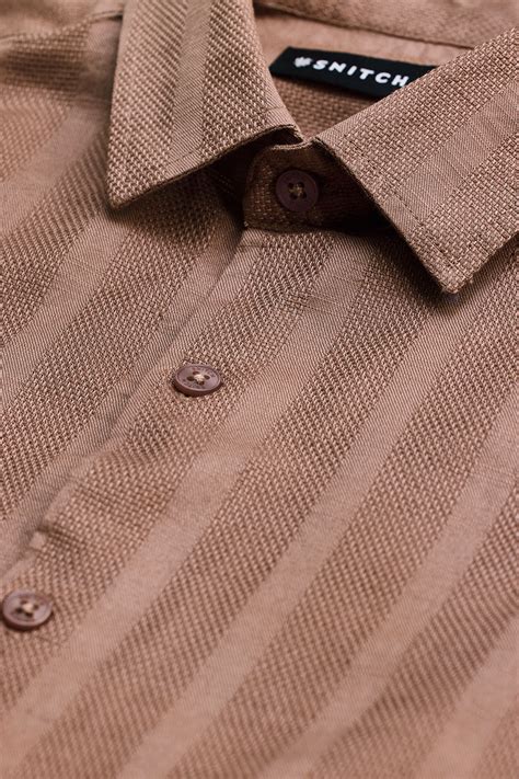 Buy Men's Light Brown Self-Design Slim Fit Shirts Online | Snitch – SNITCH