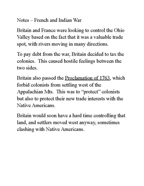 Copy of Notes – French and Indian War - Notes – French and Indian War Britain and France were ...