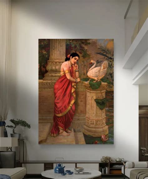 DECORATUS Hansa-Damayanti, 1899, A Raja Ravi Varma Painting, Framed ...
