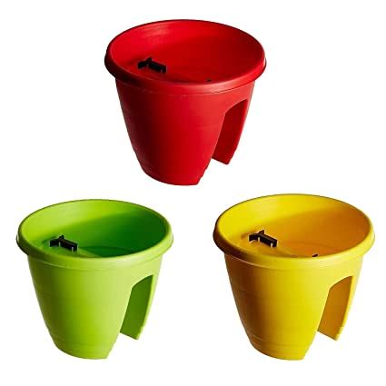 Go Hooked Plastic Railing Flower Pot, Multicolour, 12-Inch, Set of 3 ...