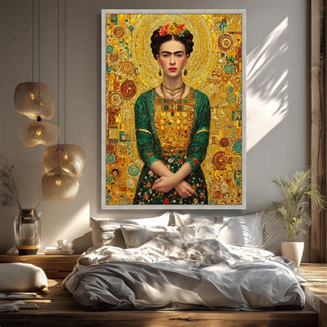 Frida Kahlo Portrait Canvas, Gustav Klimt Art, Golden Mosaic Wall Art ...