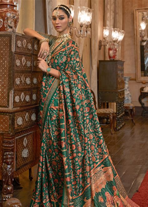Buy Plantation Green Woven Digital Printed Patola Saree Online - MySilkLove