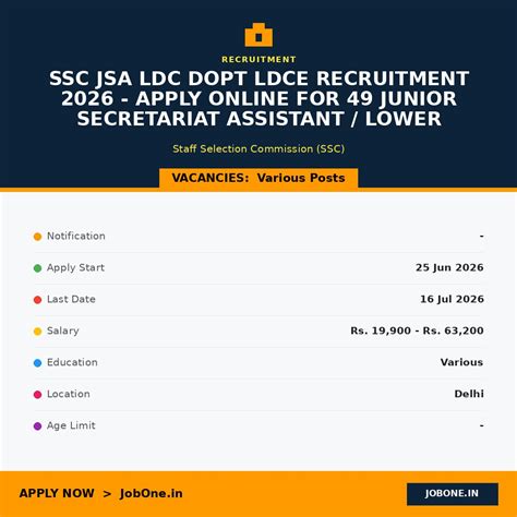 SSC JSA LDC DoPT LDCE Recruitment 2026 - Apply Online | JobOne