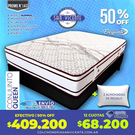 PROMO 143 | Colchón + Sommier Elegante QUEEN - Colchonería San Vicente
