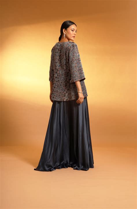 Blue Ajrak Embellished Jacket And Fluid Pant Set – Sejal Kamdar Designs