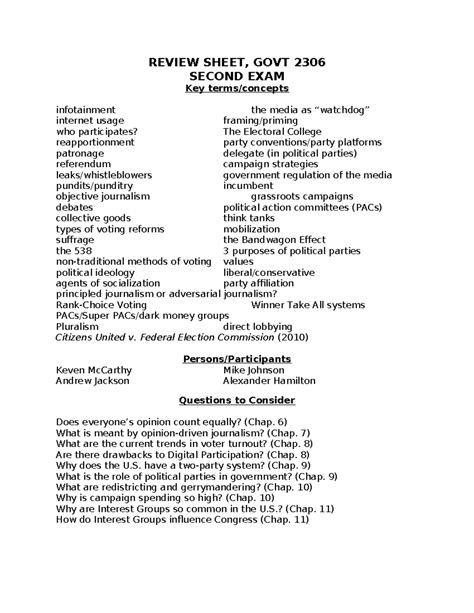 T2-review-UH24 - For exam 2 - REVIEW SHEET, GOVT 2306 SECOND EXAM Key ...