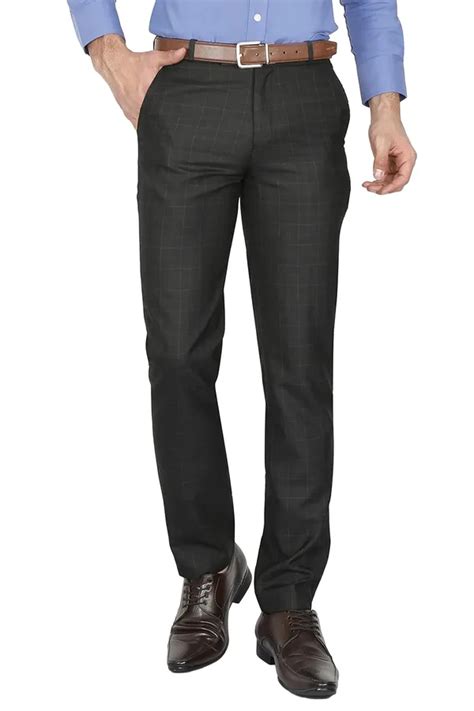 MCHENRY Black Regular Fit Poly Blended Checkered Formal Trousers For ...