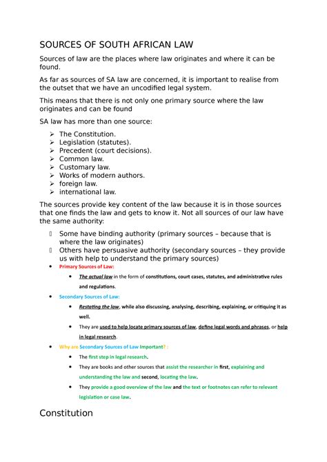Sources OF South African LAW - SOURCES OF SOUTH AFRICAN LAW Sources of law are the places where ...