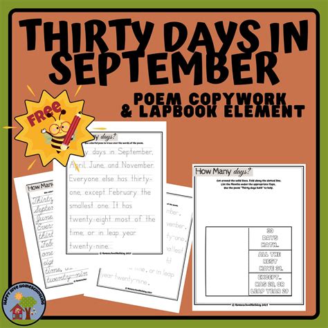 Thirty Days in September Poem Copywork - Happy Hive Homeschooling