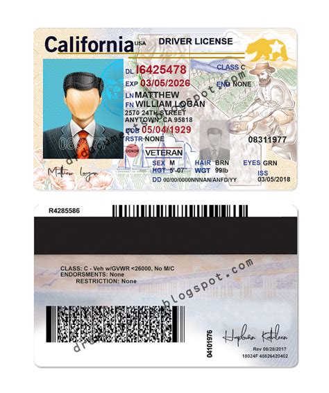 free california drivers license template photoshop
