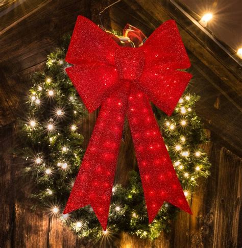 LAMPHOME(48in)126LED Red Lighted Christmas Large Bow, Wreaths Bows with ...