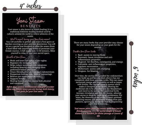 Yoni Steam Benefits FAQ Tarjetas de información Paquete de 30 guía del cliente de 4 x 6 pulgadas ...