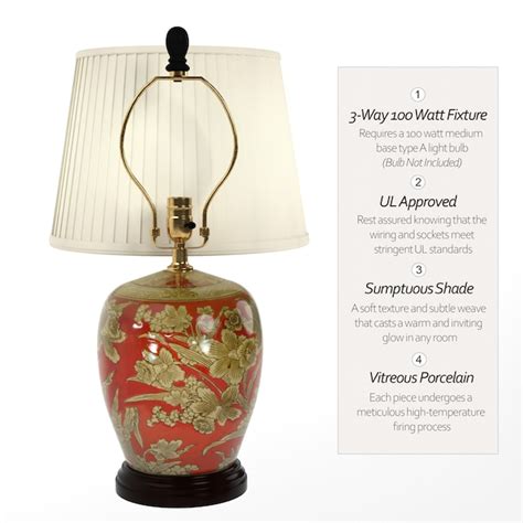 Red Lantern Oriental Furniture 21-in Red 3-way Table Lamp with Fabric ...