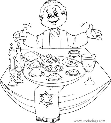 Seder Set for Pesach Coloring Pages - XColorings.com